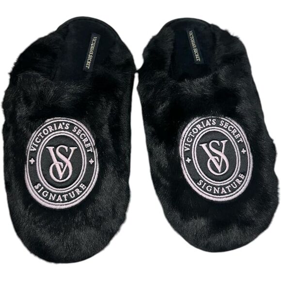 Victoria's Secret Closed Toe Faux Fur Slipper Color Black New Sz S VS Slipper - Picture 1 of 4